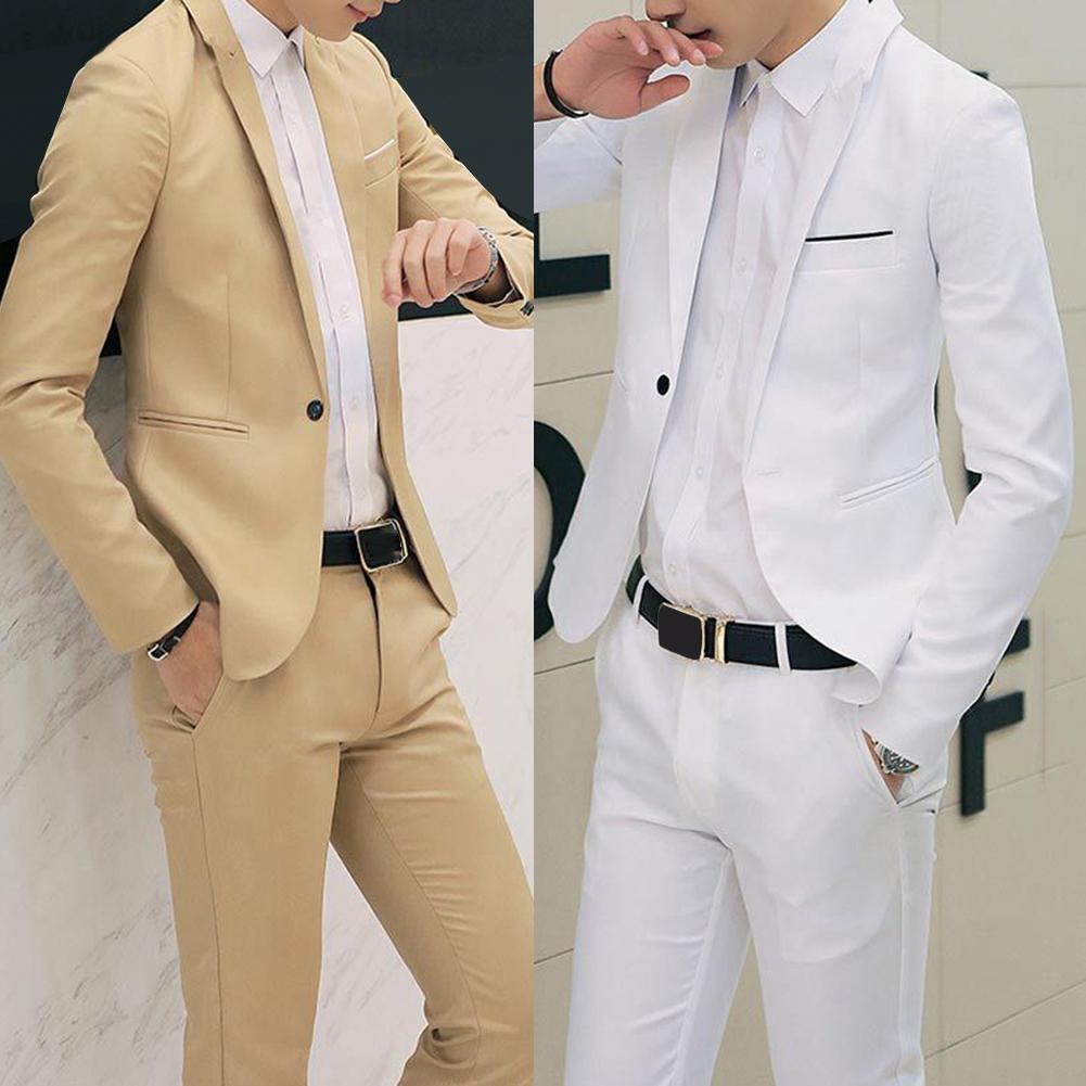 2 Pieces Office Business Blazer+Pants Suit Sets Men Autumn summer Solid Slim Wedding Set Vintage Classic Blazer