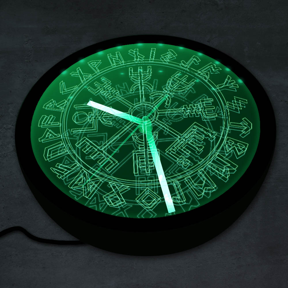 Vegvisir kompassi seinäkello viikinkit symboli riimut led neonkello viiking skandinavian moderni seinäkello led taustavalo seinäkello
