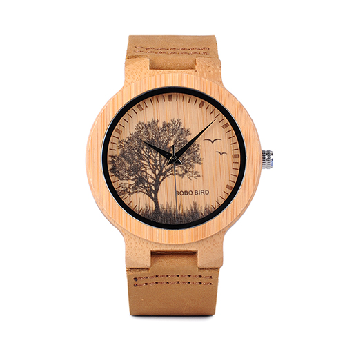 BOBO BIRD Watch Men Wooden Lifelike Print Dial Face Quartz Watches 3D Visual Timepieces as relogio masculino: Tree