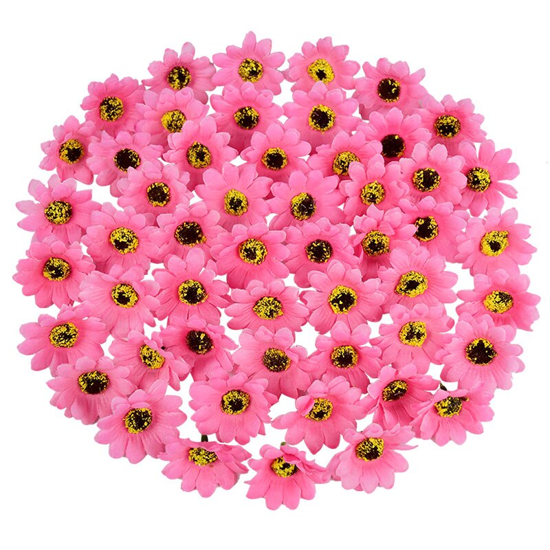 100 stk 4.5cm mini solsikke silke kunstige blomster hoveder daisy blomst til bryllupsfest hjem dekoration diy scrapbooking krans: S03