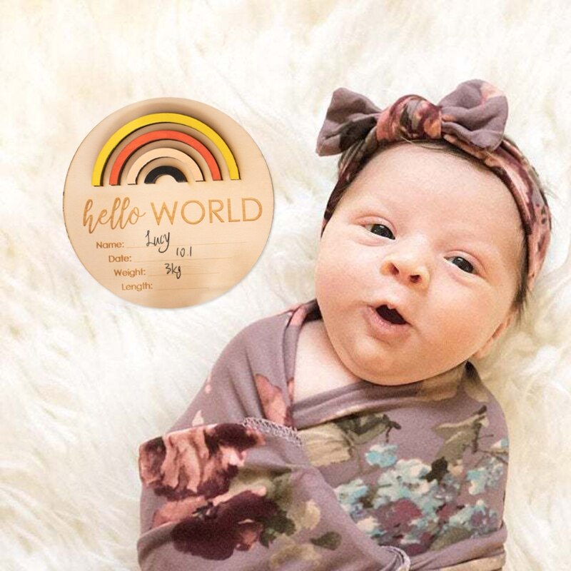 Wooden Rainbow Milestone Cards Growth Commemorate Baby Birth Monthly Recording Card Newborn Infants Shower