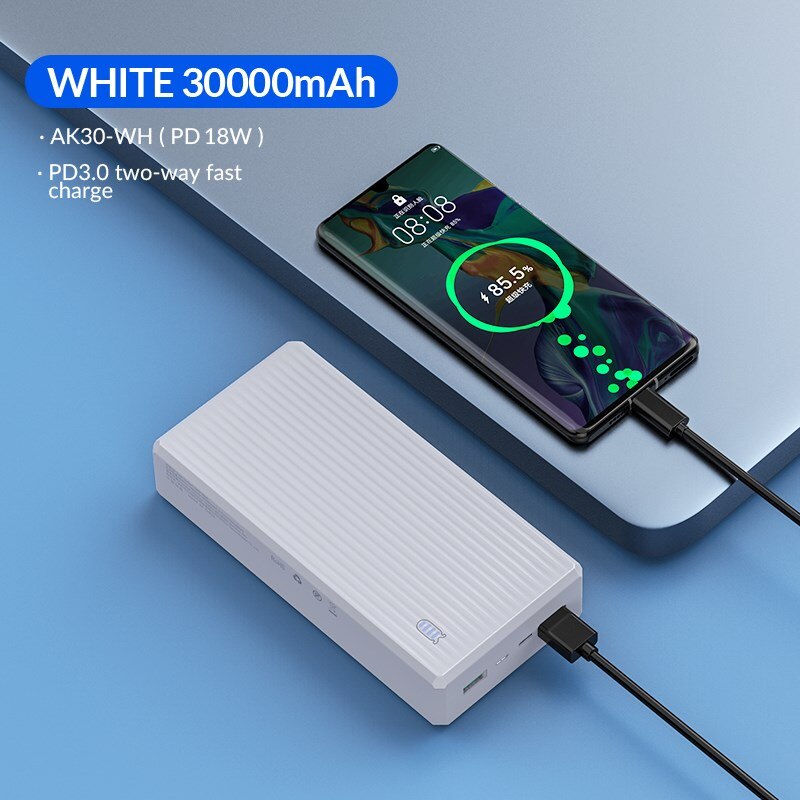 ORICO 30000mAh Portable Power Bank PD 18W Fast Charger Poverbank Mobile Phone External Battery Powerbank For IPhone 13: white