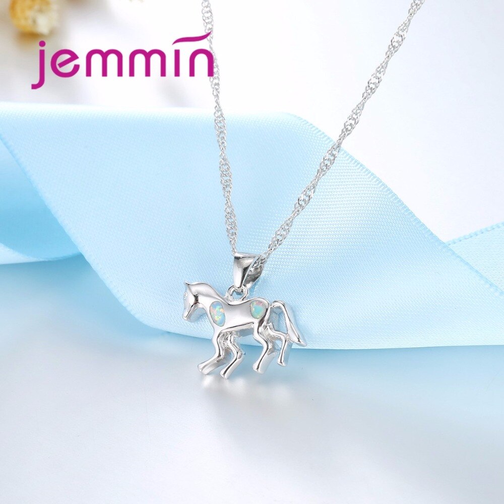 Mooie Animal Leuke Paard 925 Sterling Zilver Blauw Vuur Opaal Kettingen Voor Vrouwen Meisjes Statement Ketting Party Accessoire
