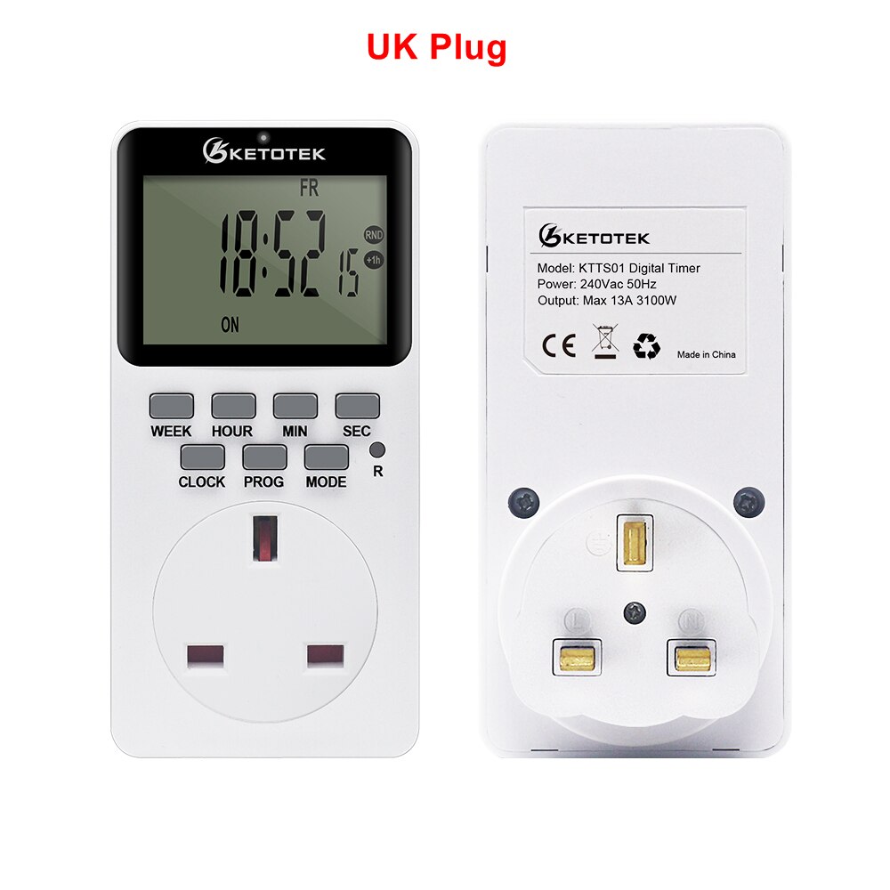 EU/US/UK Electronic Digital Timer Switch Programmable 220V 110V Kitchen Plug Socket Timing Outlet Random Coutdown 12/24hr Timer: UK Type
