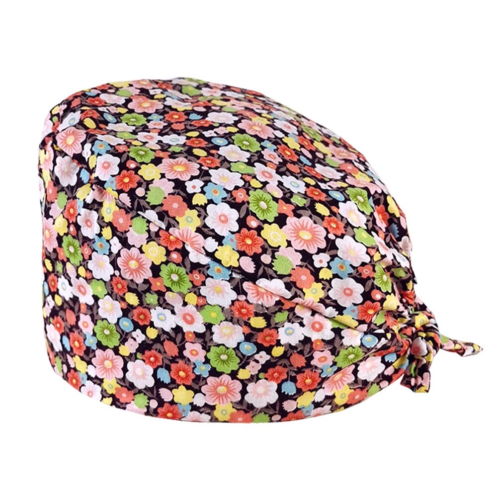 Cartoon print adjustable breathable scrubs hats pet shop cute work cap beauty salon nursing cap hospital working surgical caps: 12013