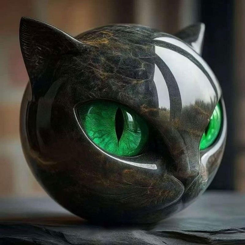 Halloween Cat Sculpture Decoration Cute Cat Head Ornament Home Decor Easter Christmas Decoration Figurine: Dark Khaki