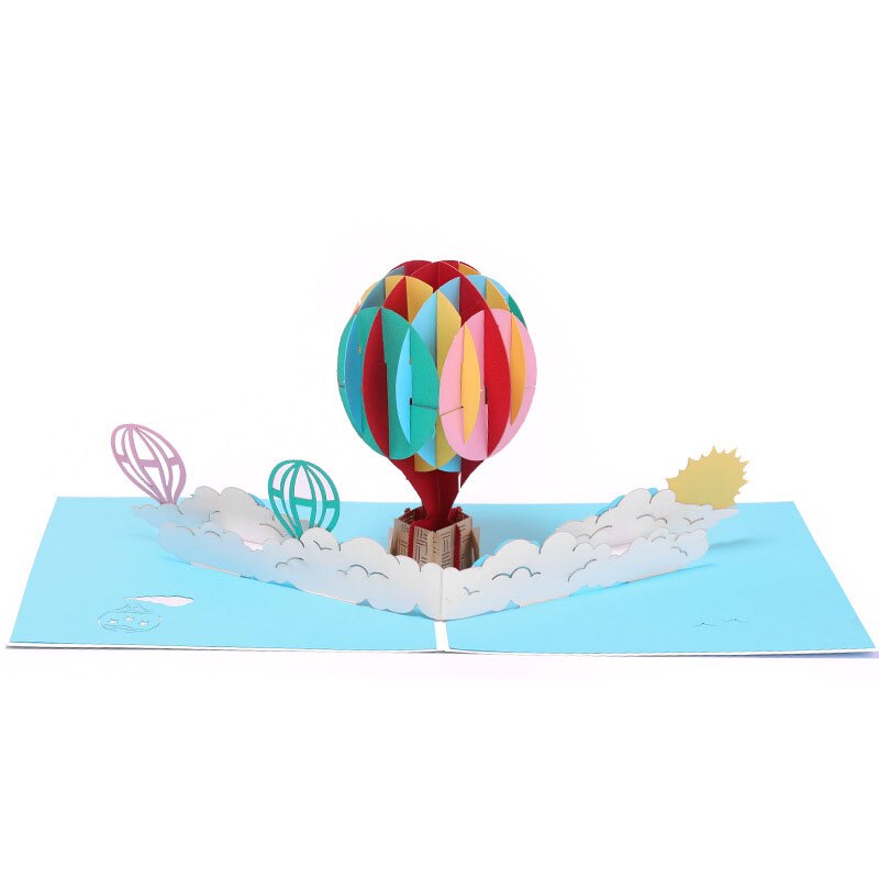 3D Handmade Color Print Rainbow Air Balloon Paper Invitation Greeting Cards PostCard Birthday Party Business Children