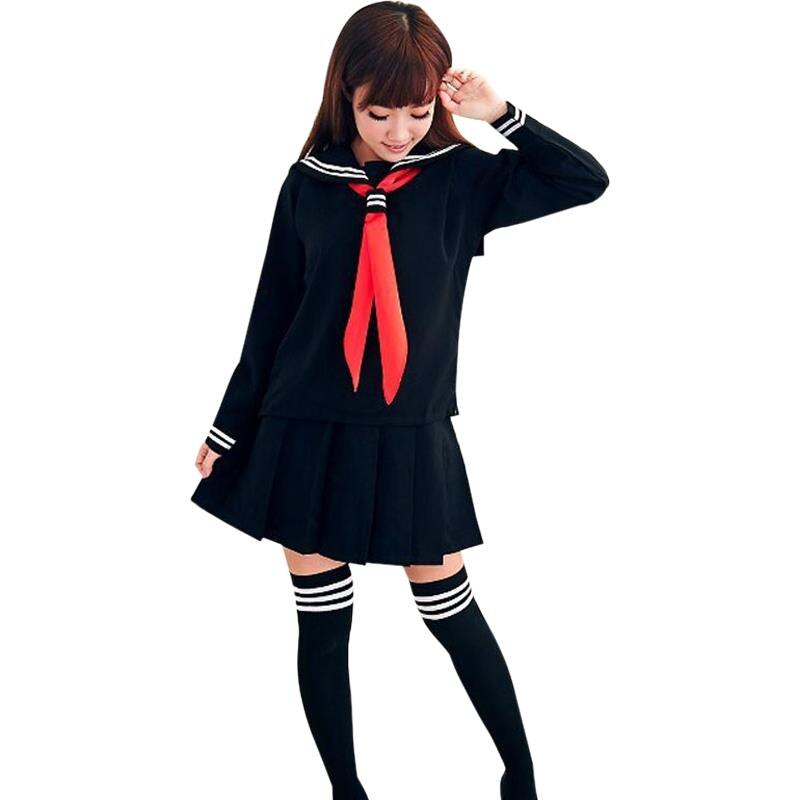 Japanese School Uniform For Girls Sailor Tops+Tie+Skirt Navy Style Students Clothes For Girl Plus size Lala Cheerleader clothing