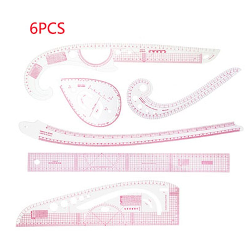 Fransk kurve sysett sy linjal multifunksjonell syverktøy kutte linjal klær prøve metrisk målestokk: 6 stk sett