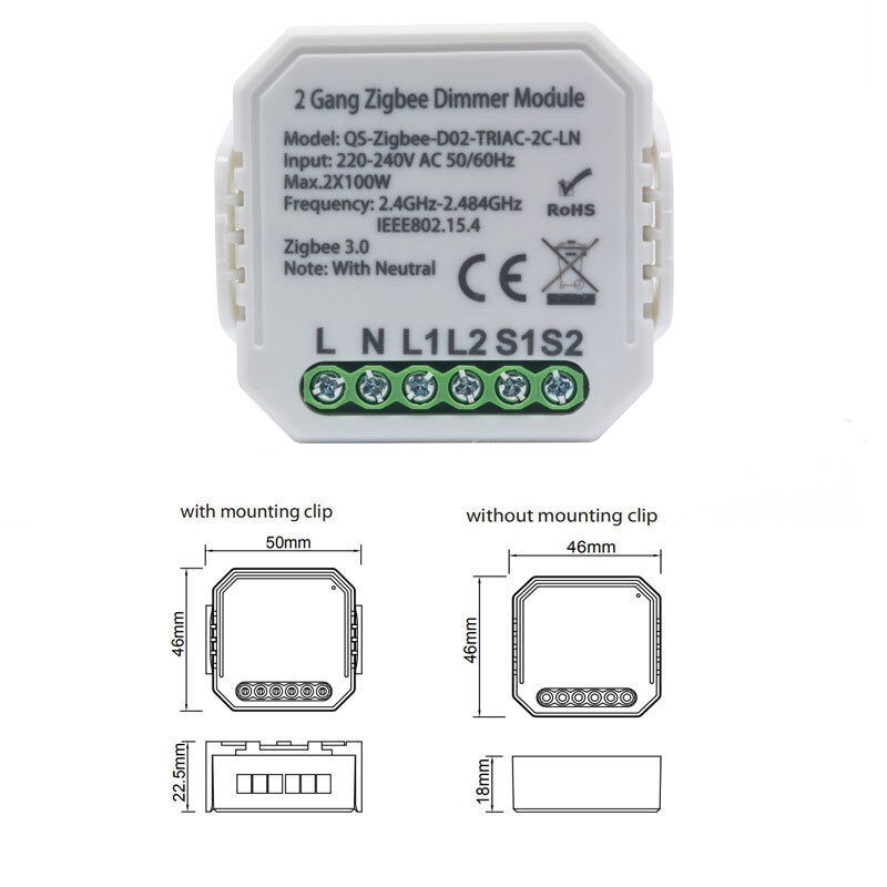 AMAZING~1 2 Gang 220V 2 Way Lonsonho Tuya Smart Zigbee Dimmer Switch Module Wireless Control Works With Alexa Google Home