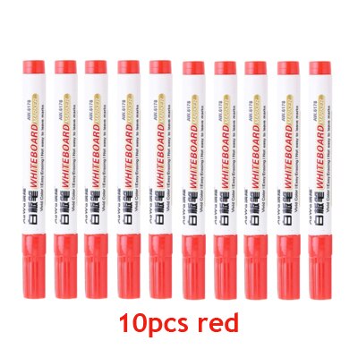 10Pcs Uitwisbare Whiteboard Marker Pen Kantoor Droge Wissen Markers Blauw Zwart Rood White Board Markers Office School Supplies Pennen: Rood