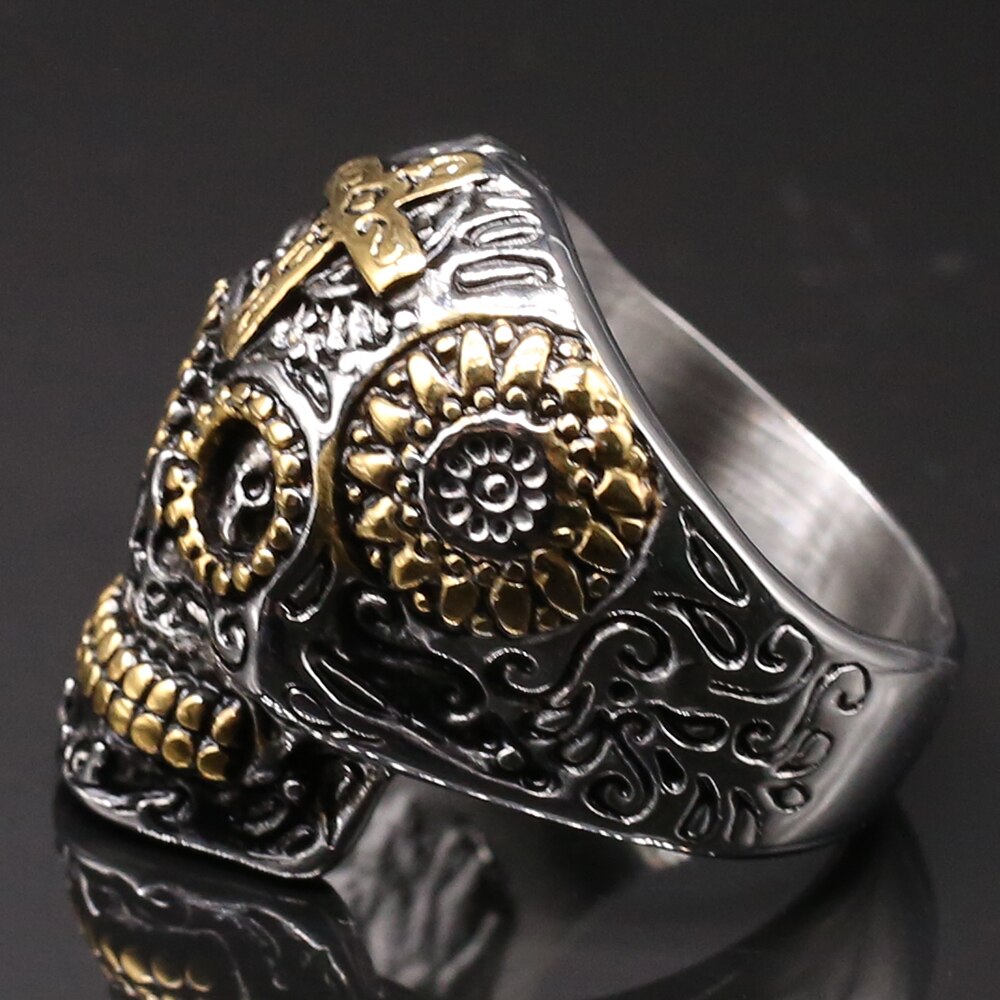 Anillos góticos con cabeza de calavera para hombre, joyas de acero inoxidable doradas de Hip Hop, para mejores amigos, anillo masculino de talla grande 15 16 17