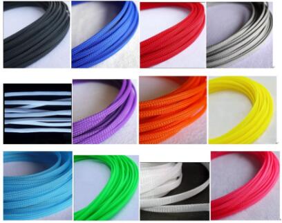 10 M/1 LOT 3MM 4MM 6MM 8MM 10MM 12MM 16MM Platte PET Mouwen Gevlochten Uitbreidbaar Kabel Draad Slangenhuid Sleeving zwart rood blauw groen