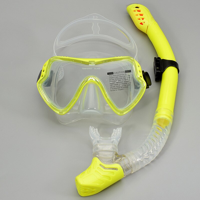 Diviing Bril Snorkel Set Grote Frame Dive Goggles Snorkelen Silicone Anti-Fog Ademen Tubemask Volwassen Zwemmen Masker Unisex /40: Yellow transparent