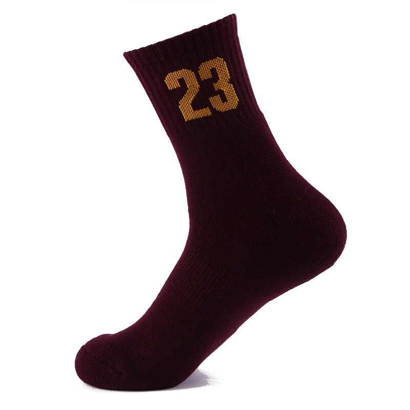 Brothock Uomini di pallacanestro con numero di stelle di cotone squadra modello digitale di sport calze fondo asciugamano ammortizzatore elite calzini: Brown Red NO.23