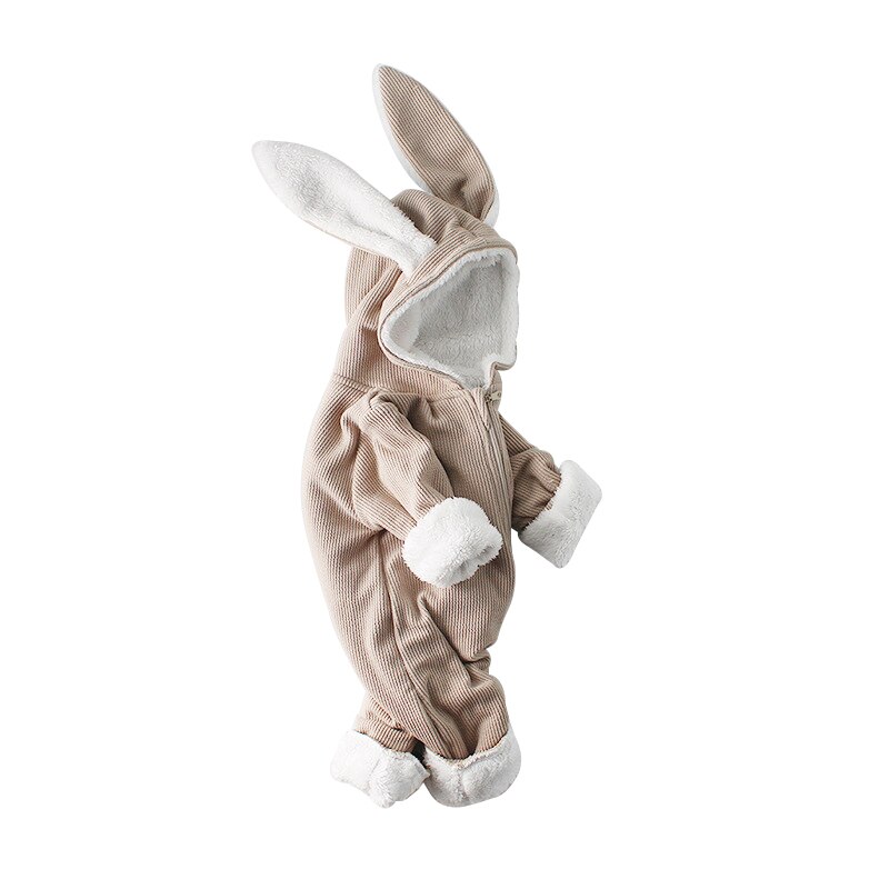 Bunny Baby Winter Rompertjes Voor Jongens Jumpsuit Pluche Voering Baby Meisje Romper Lange Oren Hooded Baby Onesie Peuter Baby Kleding 1Pc: Khaki plush lining / 6m