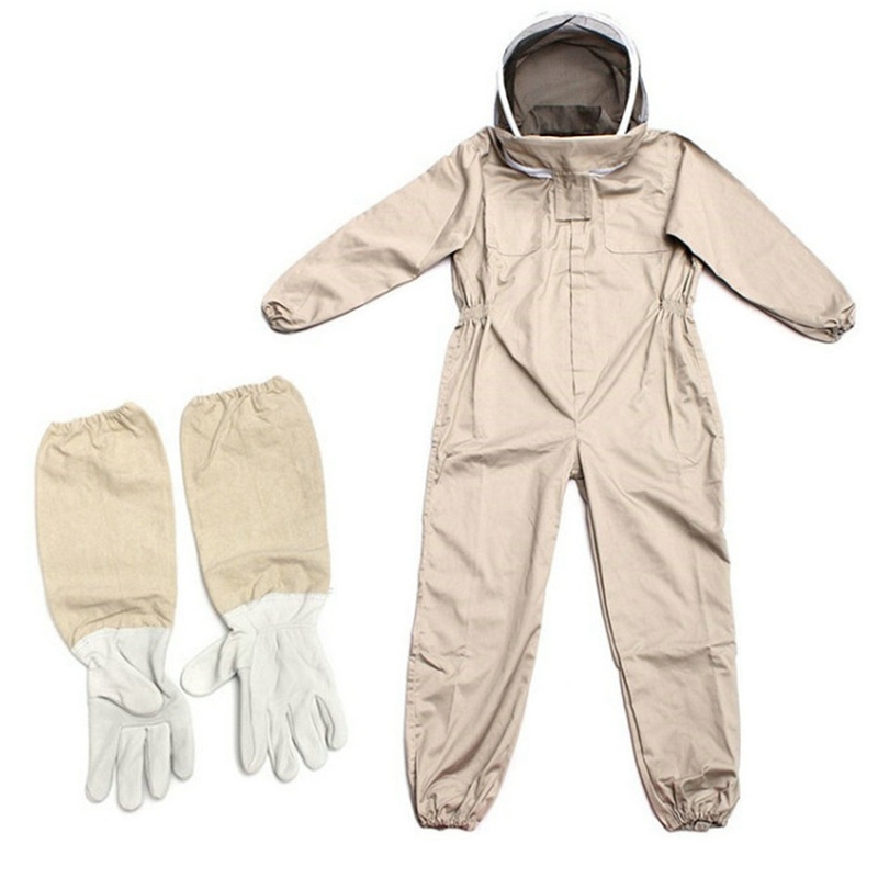 Ventilated Full Body Beekeeping Bee Keeping Suit with Leather Gloves XL