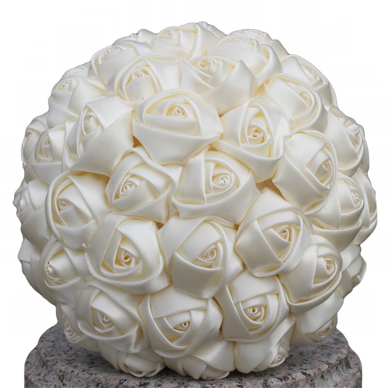 Borgoña cinta de seda blanca rosa con flores artificiales de espuma flores de boda ramos de novia ramo de dama de honor W291: 18cm simple ivory