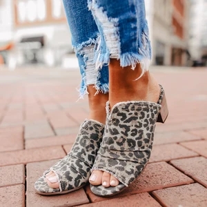 Peep toe sandaler leopard wedges sko til kvinder hæle sandalias mujer sommer træsko dame zapatos de hombre dame sko