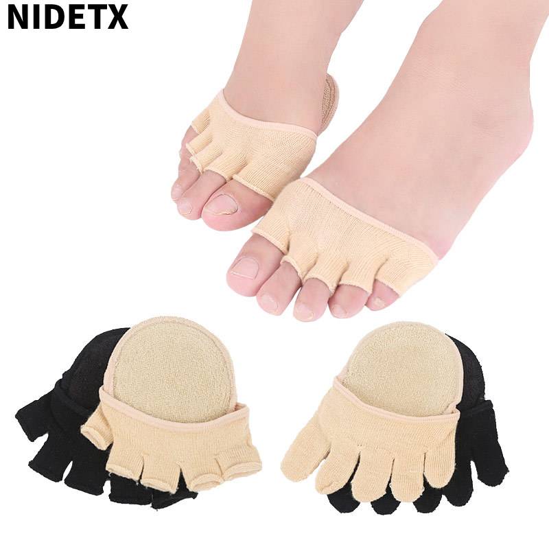 2 Stuks = 1 Paar Vijf Vinger Sokken Pads Teen Separator Voetverzorging Half Inlegzolen Bunion Mouw Beschermer Hallux Valgus Voorvoet Voor Vrouwen