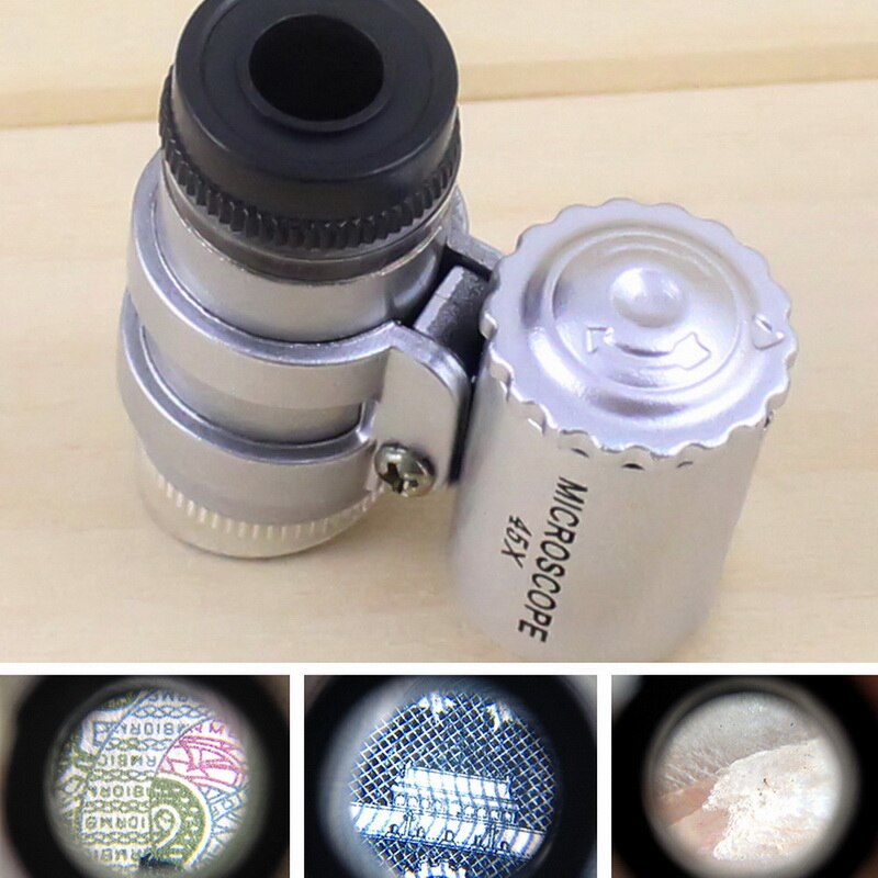 45X Mini Microscoop Juwelier Loep Lens Vergrootglas Glas 3 Led Met Uv Licht Draagbare
