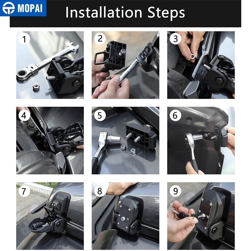 MOPAI Locks Hood for Jeep Gladiator JT + Car Engine Hood Latch Catch With Key Lock Accessories for Jeep Wrangler JL +
