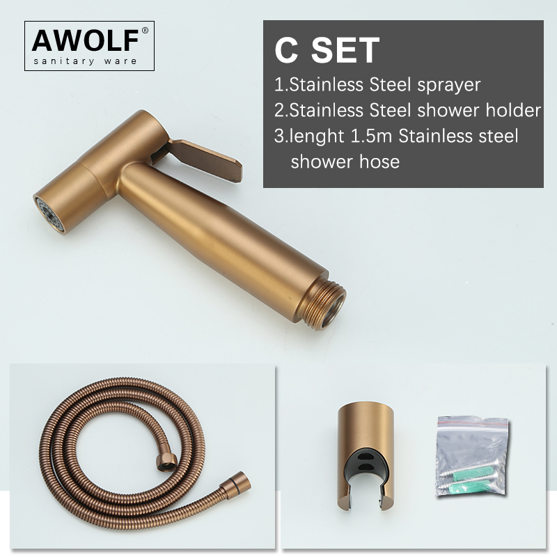 Handheld Toilet Bidet Sprayer Brushed Rose Gold Stainless Steel Bathroom Shattaf System Douche kit with Brass Valve AP2354: Burgundy