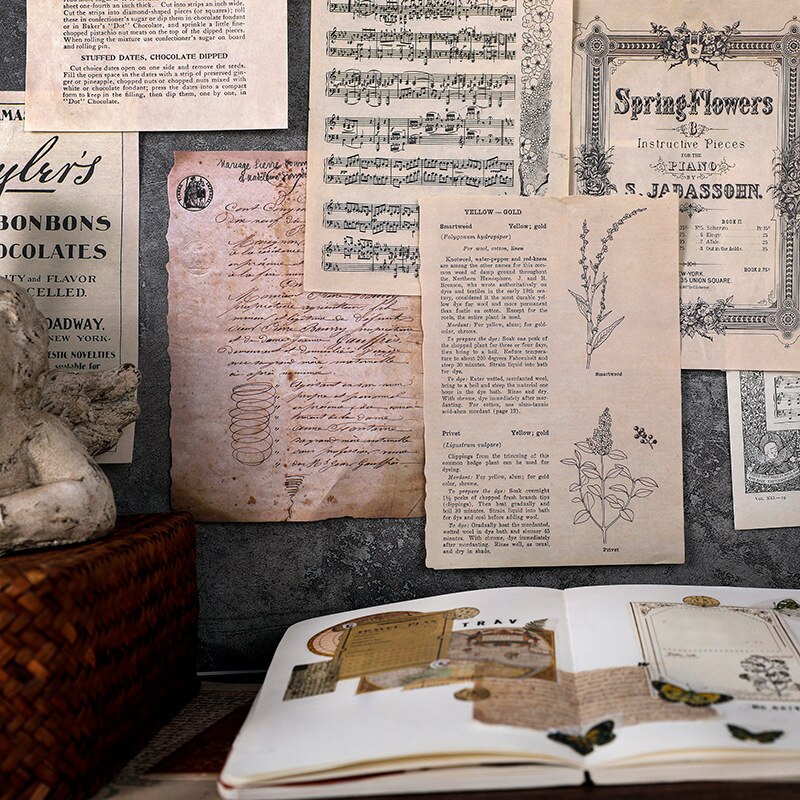 10 ark simulering bogsider materiale papir junk journal planner scrapbooking vintage dekorativt diy håndværk baggrundspapir