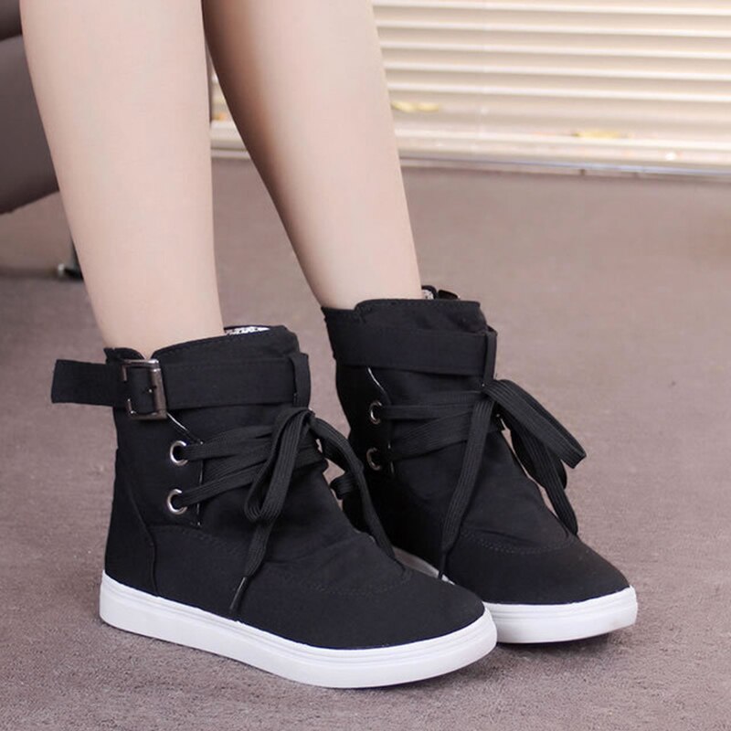 Höst dam boots casual canvas skor dam fiat svart och grå platå skor dam boots
