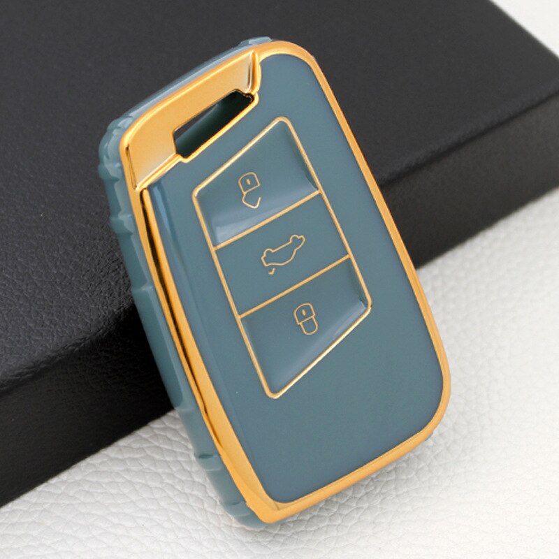 Auto Key Case Cover Fob Set Voor Vw Passat B8 Arteon Atlas Jetta Skoda Kodiaq Superb A7 Houder Auto shell Accessoires Sleutelhanger: grey