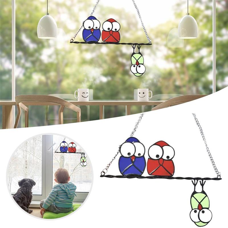 Owls Window Hangings Stained Glass Window Bird Pendant Exquisite Durable Owl Garden decoration: A