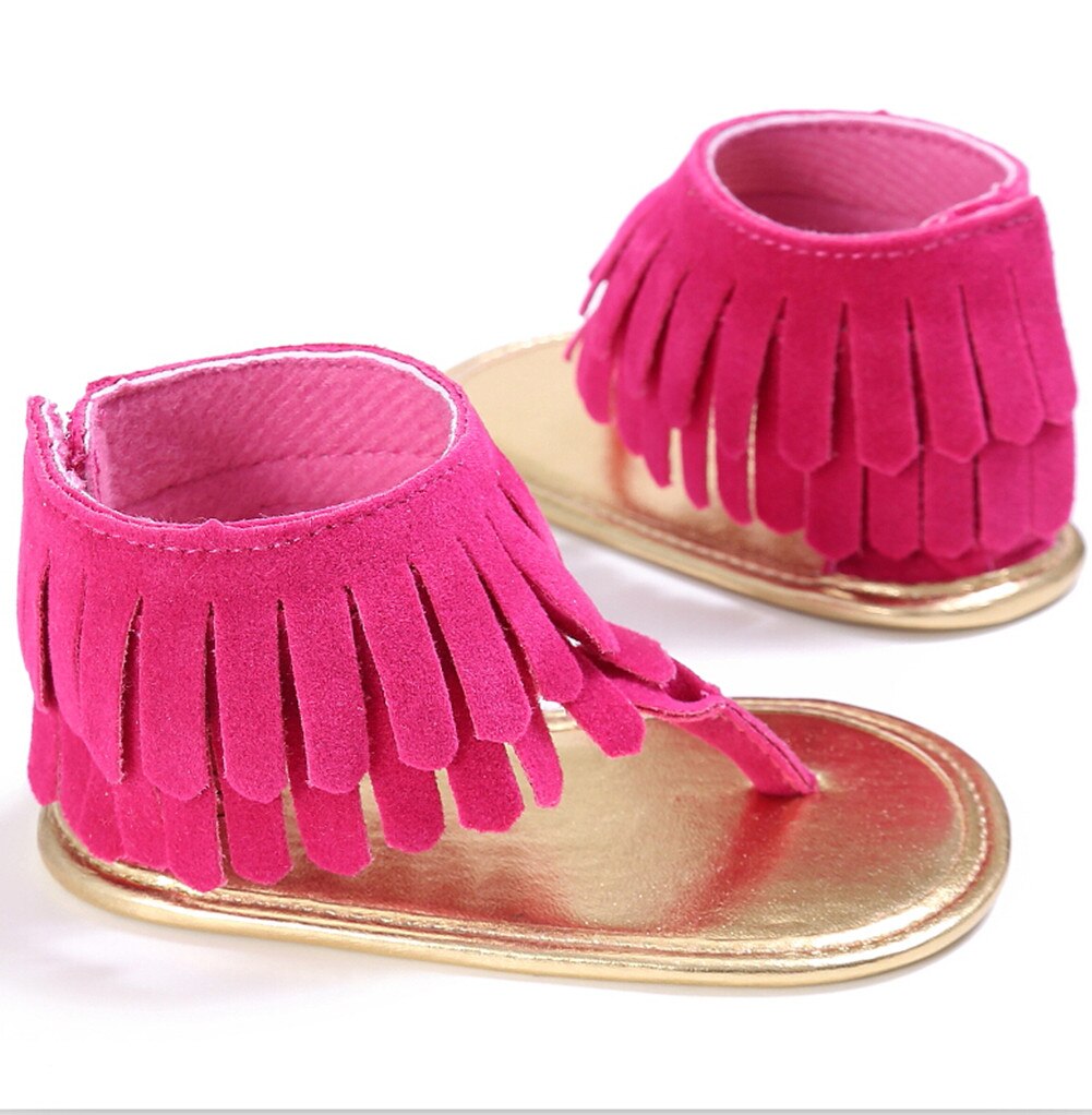 Baby Summer Shoes Baby Girls Kids Sandals Tassel Anti-Slip Summer Crib Shoes Soft Sole Prewalkers Candy Color Solid Shoes: Red / 13-18 Months