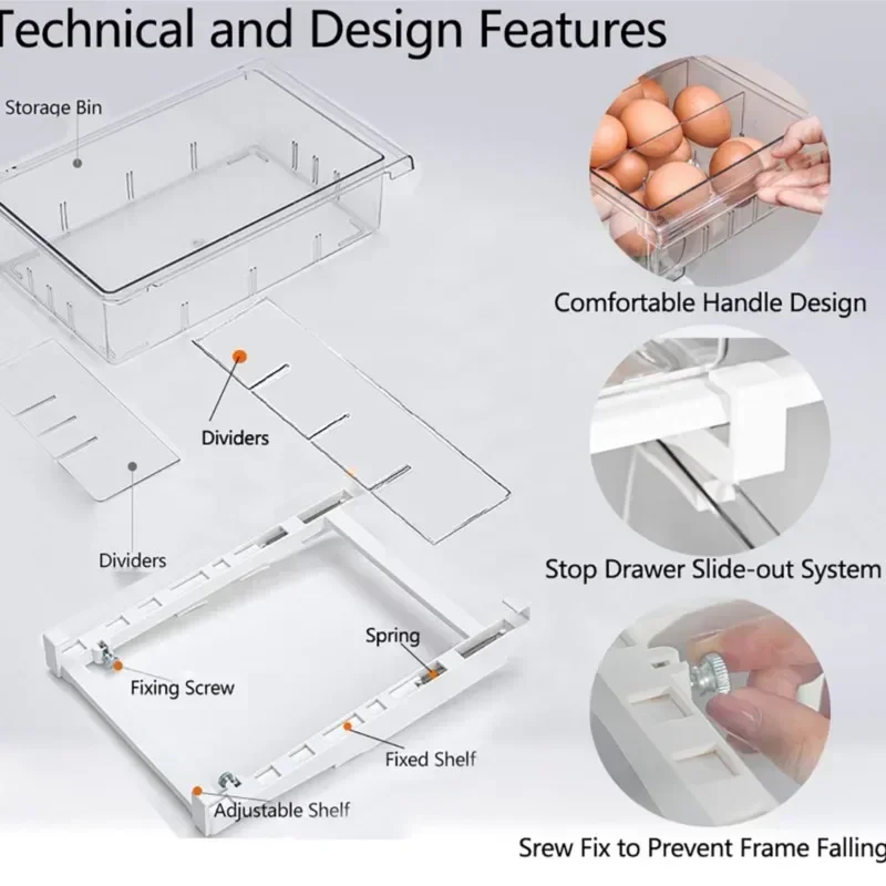 Refrigerator Drawer Plastic Clear Fridge Organizer Slide Under Shelf Drawer Box Rack Holder Kitchen Fruit Food Storage Box