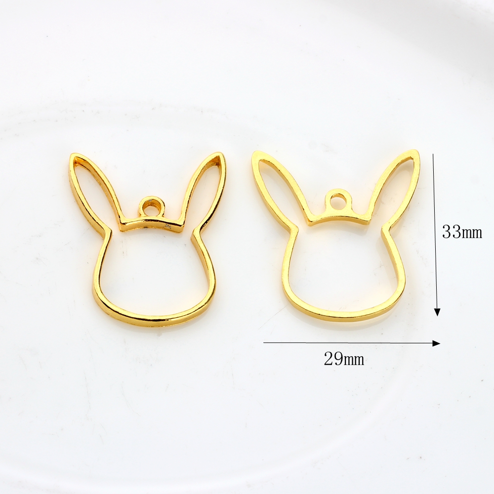 10 pçs/lote Coelho Liga de Zinco Animais Armação de Metal Pingente Charme Ajuste da Moldura de Ouro Ajuste Cabochon de Resina UV Acessórios Charme