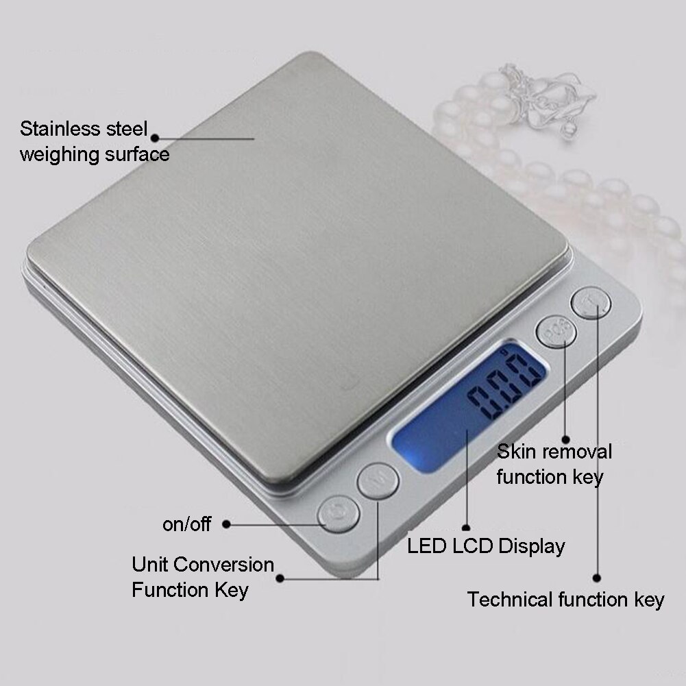 0.5kg/1kg/2kg/3kg LCD Display Multi-function Digital Food Kitchen Scale Stainless Steel Food Scale Cooking Tools Balance
