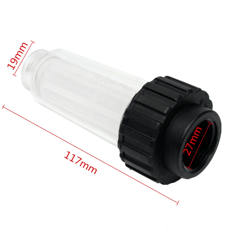 Pressure Washer 3/4" Water Filter Jet Wash Clear Cleanable Inline Transparent Plastic Filter Screen Household