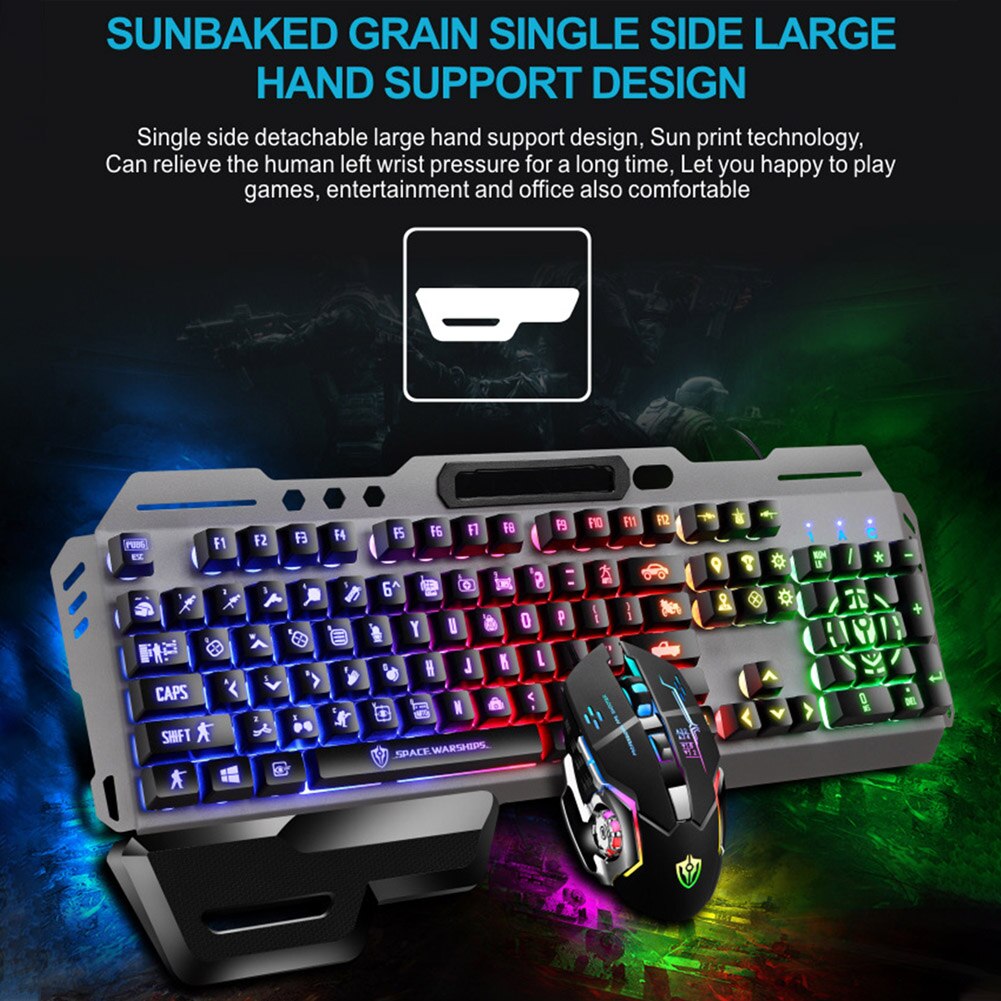 USB Wired Home Office Rainbow Backlit Mute Keyboard Mouse Combo Removable Hand Rest Waterproof For Desktop 104 Keys Gaming: 1