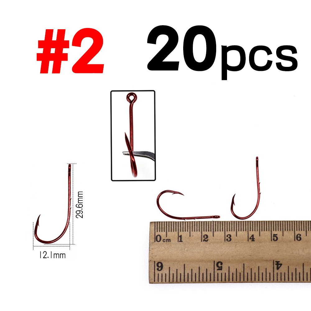 Elllv 20PCS Red Baitholder Fishing Hook Offset Narrow Bait Hook #14 - 5/0 Double Barbs High Carbon Steel Fish Hooks: 20pcs size 2