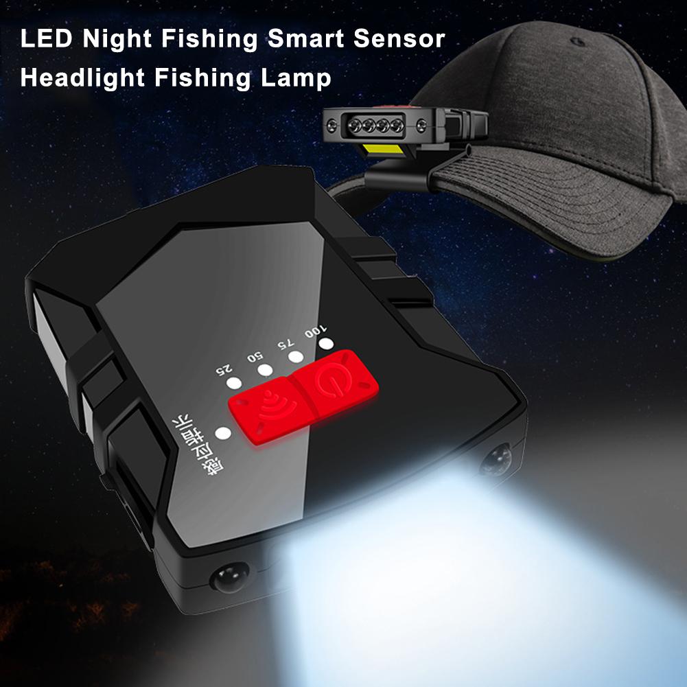 Luz LED frontal de pesca nocturna, Sensor inteligente de pesca, recargable vía USB, súper brillante, resistente al agua, con Clip