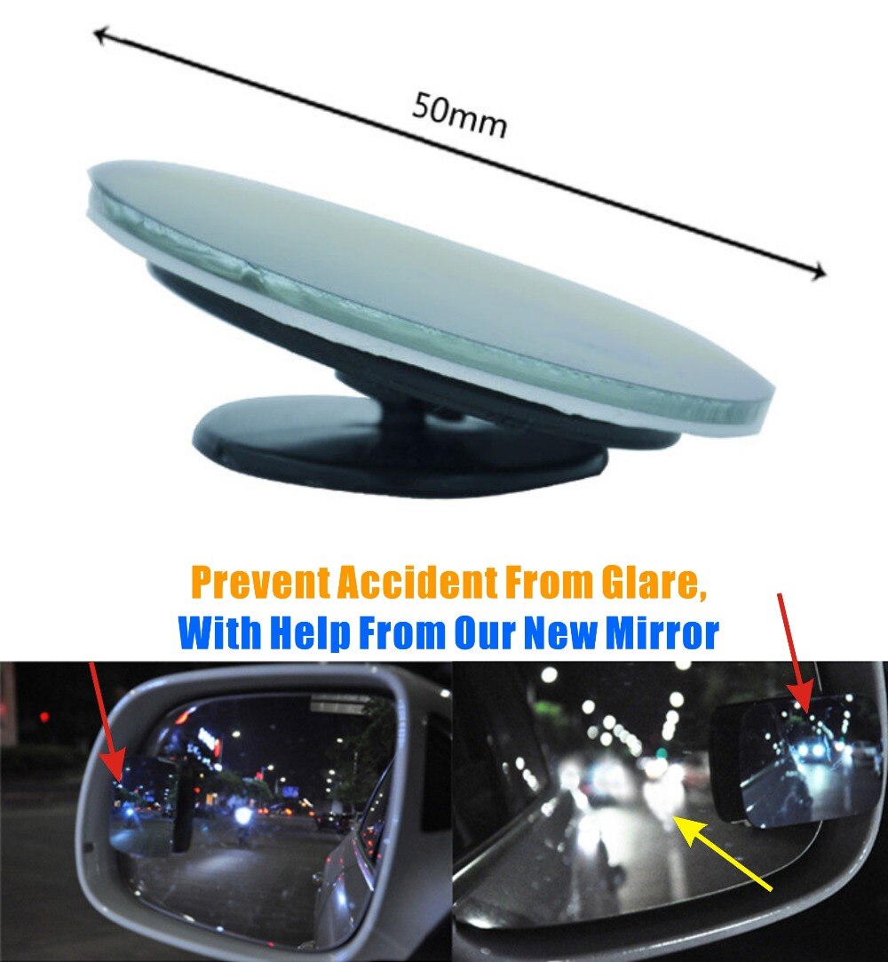 1pair,Free Ship,Round Anti-Glaring, Shatter-Proof,Frameless Blind Spot Mirror,2 Way Use: Fixed Or 360 Degree Adjust,3M Taped