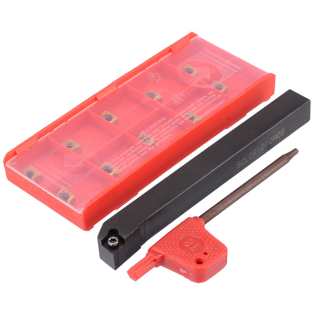10 Uds CCMT0602 insertos de acero cuchillas resistentes + 1 pieza SCLCR1010H06 soporte de torno para herramienta de torneado 100x10x10mm Barra de mandrinado con llave