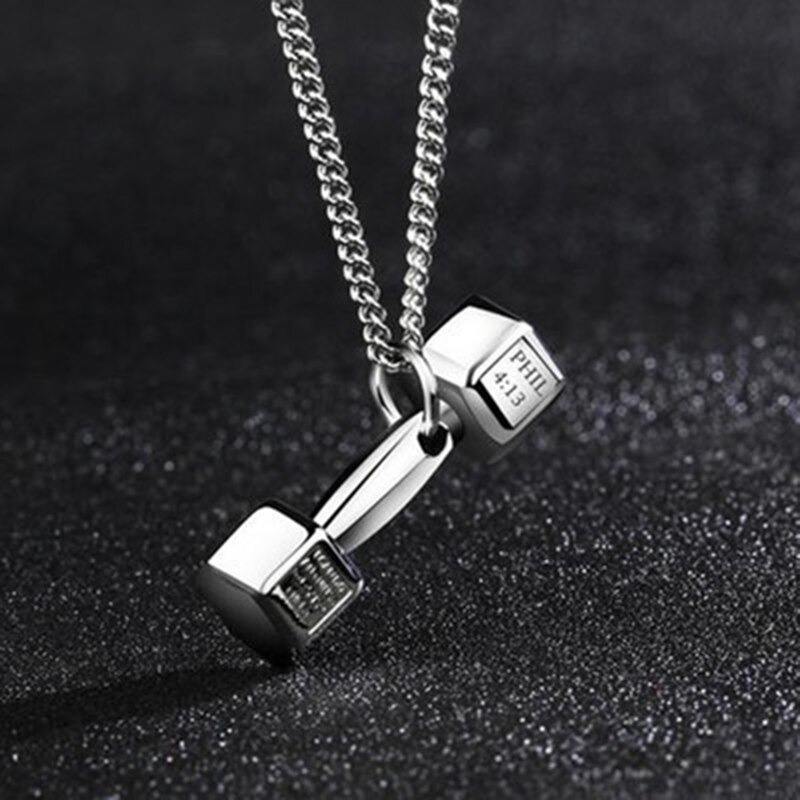 Gloves Pendant Necklaces Barbell Dumbbell Classic Charm Sporty Style Long Chain Necklaces For Male Men Fitness Enthusiast: M022 Silver