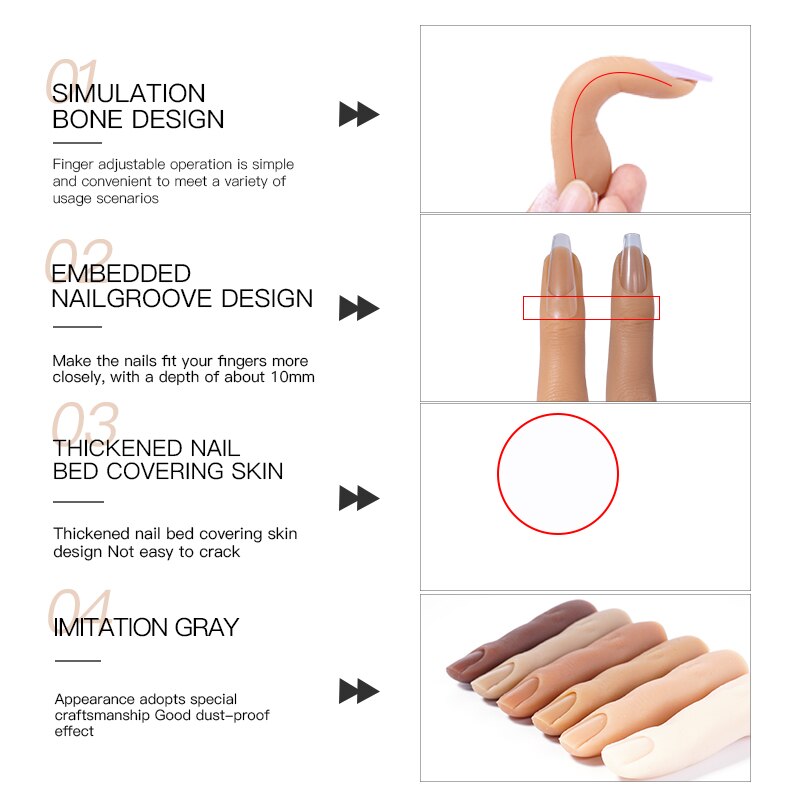 Nail Art Training Hand False Finger Natural Nail Tips Manicure Practice Model Nail Display Silicone Finger Makeup Tool
