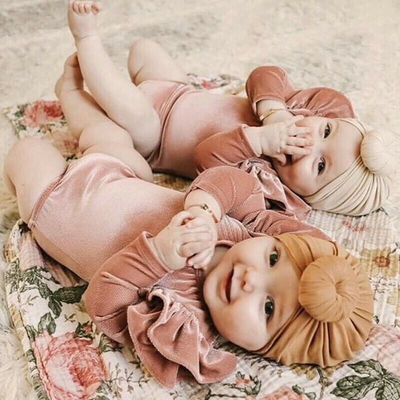 Autumn Newborn Baby Girl Boys Velvet Bodysuits Fly-Sleeve Pink Warm Jumpsuit One-Pieces Clothes