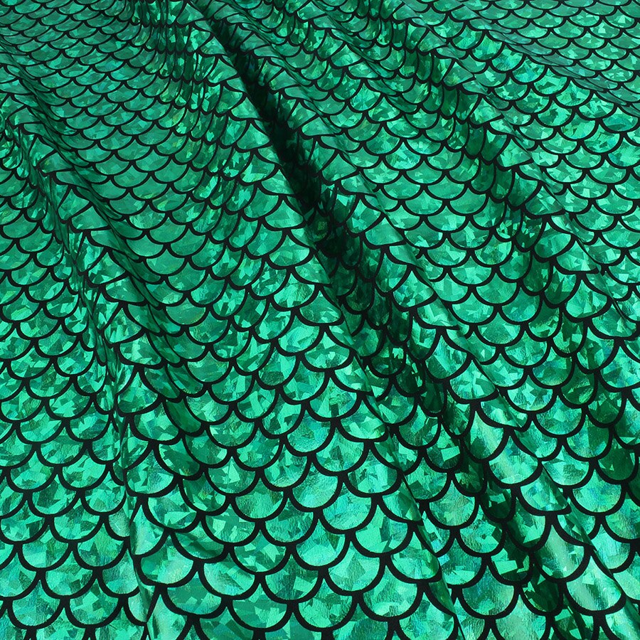 Bañador estampado de sirena de LICRA con holograma brillante, tela elástica de escamas de pescado, traje de baño de bailarina, 60 &quot;de ancho por yarda: Green