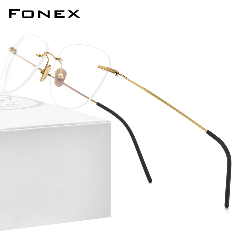FONEX-Montura de gafas de titanio para hombre y mujer, anteojos cuadrados con prescripción sin montura, gafas ópticas para miopía sin marco,: Oro
