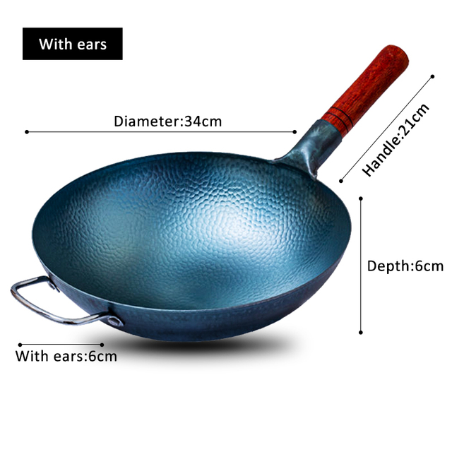 Traditional Handmade Iron Wok,High Density Chinese Forging Carbon Steel Wok,No-coating Iron cooking Pots Cookware,Round Bottom