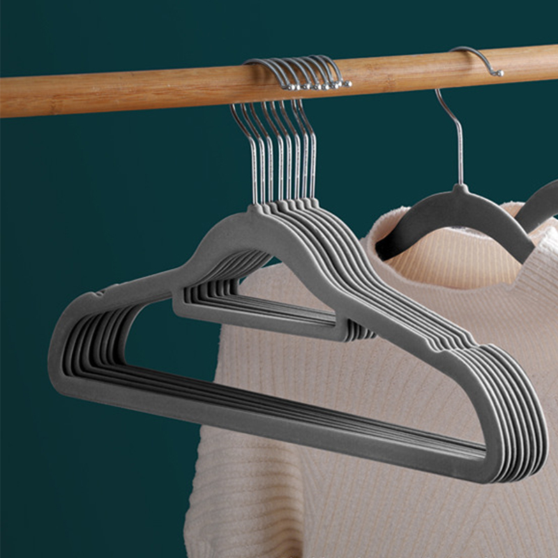 Cintre floqué pour vêtements, 10 pièces, cintre Semi-circulaire, antidérapant, épaule large, organisateur suspendu sans couture, Anti-déformation: Gray 10pcs