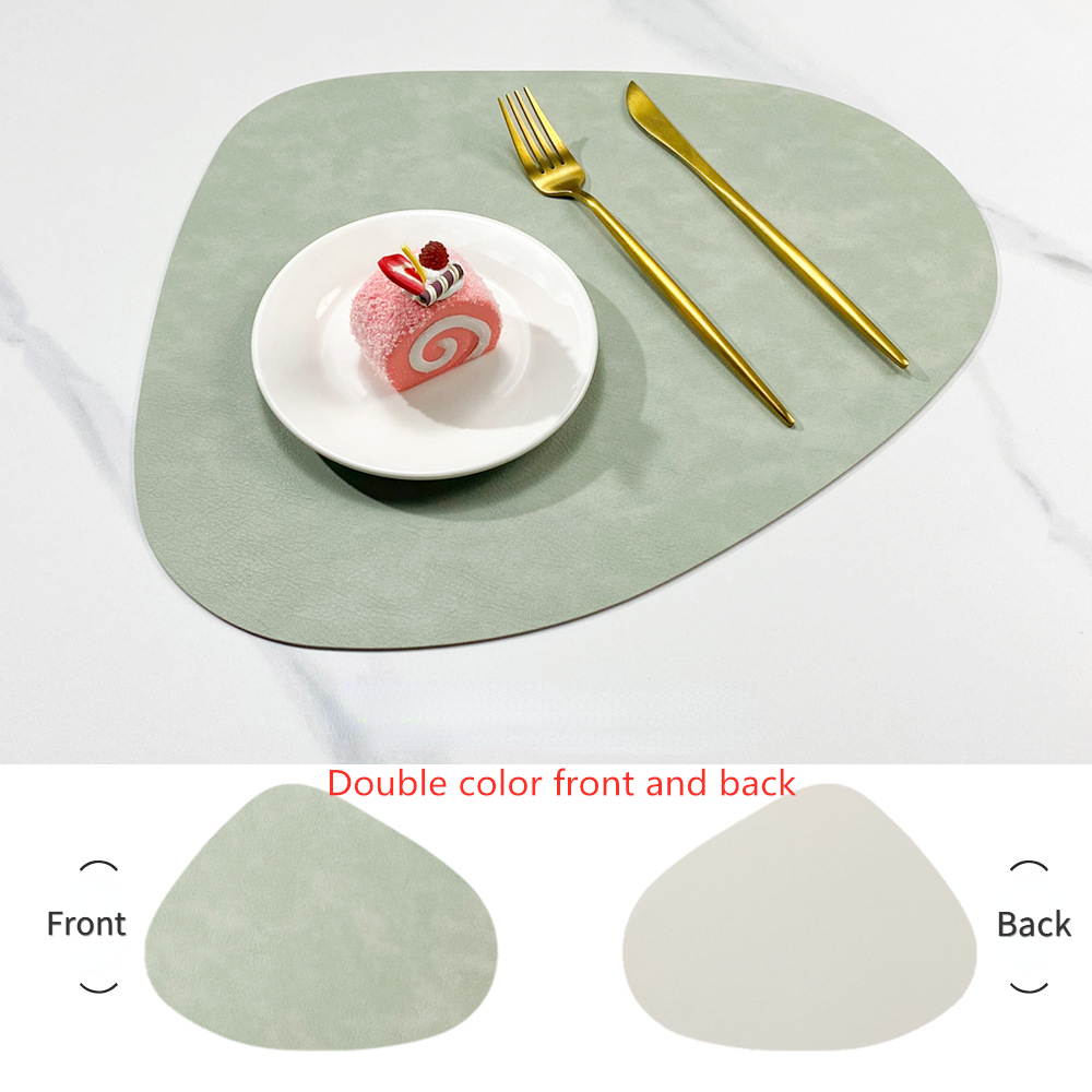 Tapete de mesa con almohadilla aislante de PU antideslizante de doble cara, mantel individual de cuero con forma de gota de agua con patrón de piel de vaca de imitación de estilo nórdico