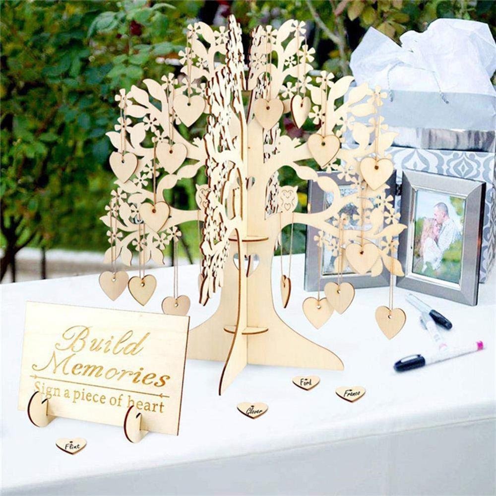 Wedding Party signing card signature wishing tree Guest Book Tree Wooden love Hearts Pendant Ornaments Party Decoration